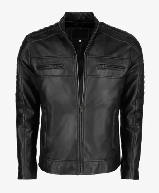 Men's Black Cafe Racer Leather Jacket – Classic Biker Style