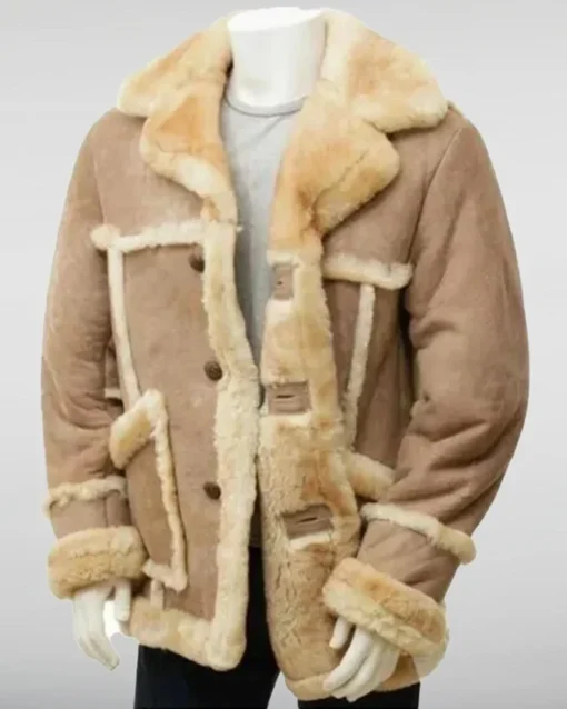 SF-0325 Heavy Shearling Beige Leather Jacket for Men